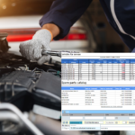 Fleet maintenance management in Guam with mechanic checking engine and digital fleet tracking software for vehicle service, fuel monitoring, and parts catalog.