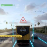 AI dash camera ADAS system detecting lane departure and collision risks on a Guam fleet truck driving on the highway